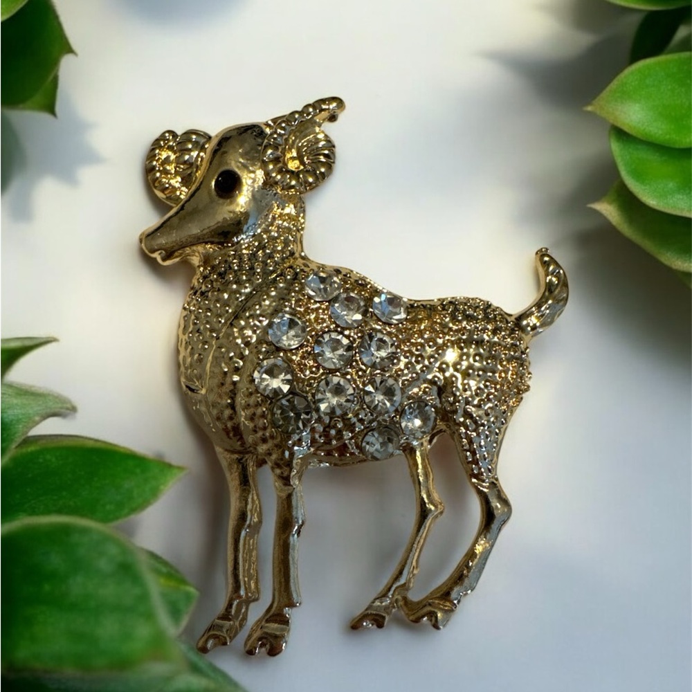 Elegant Aries Zodiac Brooch with Crystal Accents
